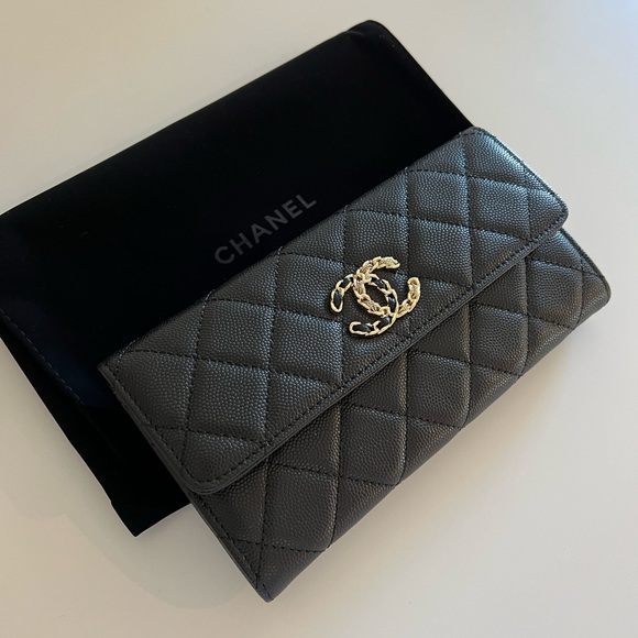 CHANEL Handbags - Chanel 19 French New Wave Large Wallet Black Caviar Leather